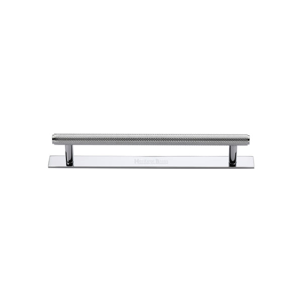 Heritage Brass Cabinet Pull Knurled Design with Plate 96mm CTC Polished Chrome Finish - PL4458 96-PC - Choice Handles