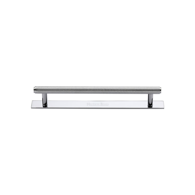 Heritage Brass Cabinet Pull Knurled Design with Plate 96mm CTC Polished Chrome Finish - PL4458 96-PC - Choice Handles