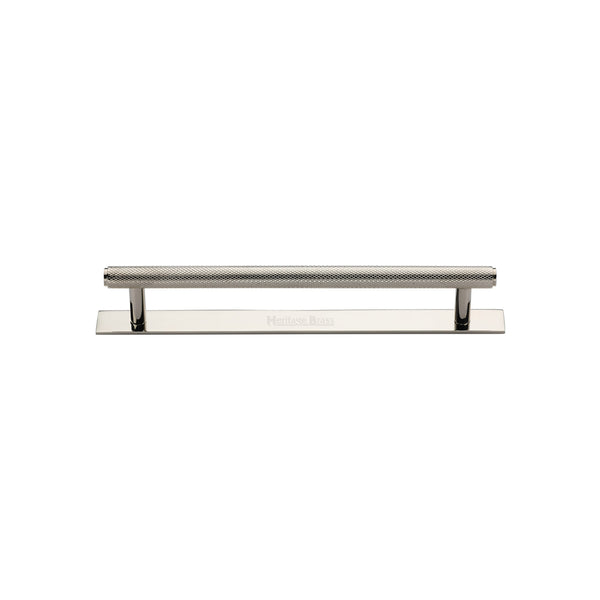 Heritage Brass Cabinet Pull Knurled Design with Plate 96mm CTC Polished Nickel Finish - PL4458 96-PNF - Choice Handles