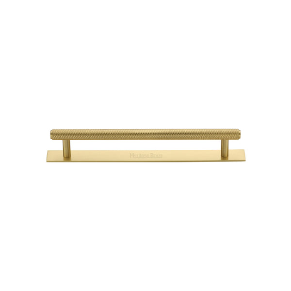 Heritage Brass Cabinet Pull Knurled Design with Plate 96mm CTC Satin Brass Finish - PL4458 96-SB - Choice Handles