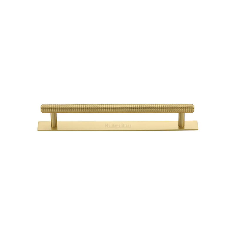 Heritage Brass Cabinet Pull Knurled Design with Plate 96mm CTC Satin Brass Finish - PL4458 96-SB - Choice Handles