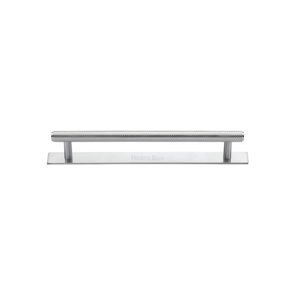 Heritage Brass Cabinet Pull Knurled Design with Plate 96mm CTC Satin Chrome Finish - PL4458 96-SC - Choice Handles