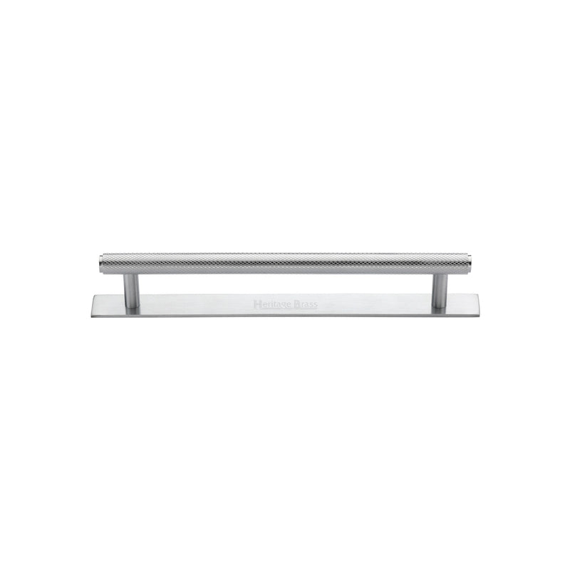 Heritage Brass Cabinet Pull Knurled Design with Plate 96mm CTC Satin Chrome Finish - PL4458 96-SC - Choice Handles