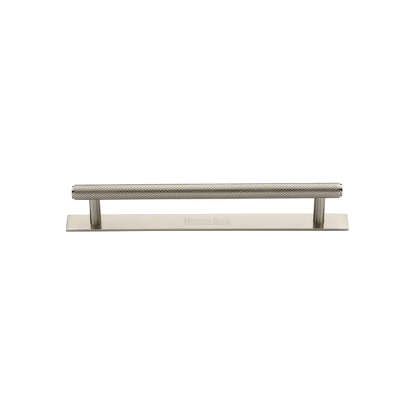 Heritage Brass Cabinet Pull Knurled Design with Plate 96mm CTC Satin Nickel Finish - PL4458 96-SN - Choice Handles