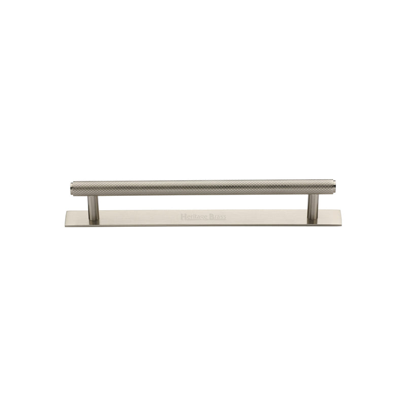 Heritage Brass Cabinet Pull Knurled Design with Plate 96mm CTC Satin Nickel Finish - PL4458 96-SN - Choice Handles