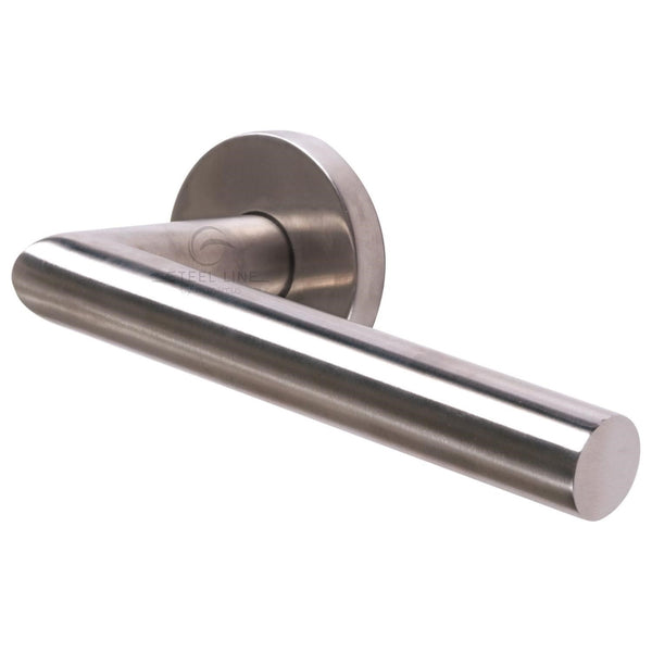 Steel Line Door Handle Lever Latch on Round Rose Tubular Design Satin Stainless Steel finish
 - PR-MT03-SS - Choice Handles