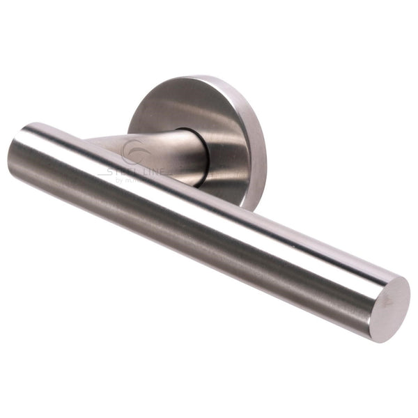 Steel Line Door Handle Lever Latch on Round Rose Tubular Design Satin Stainless Steel finish
 - PR-TB10-SS - Choice Handles