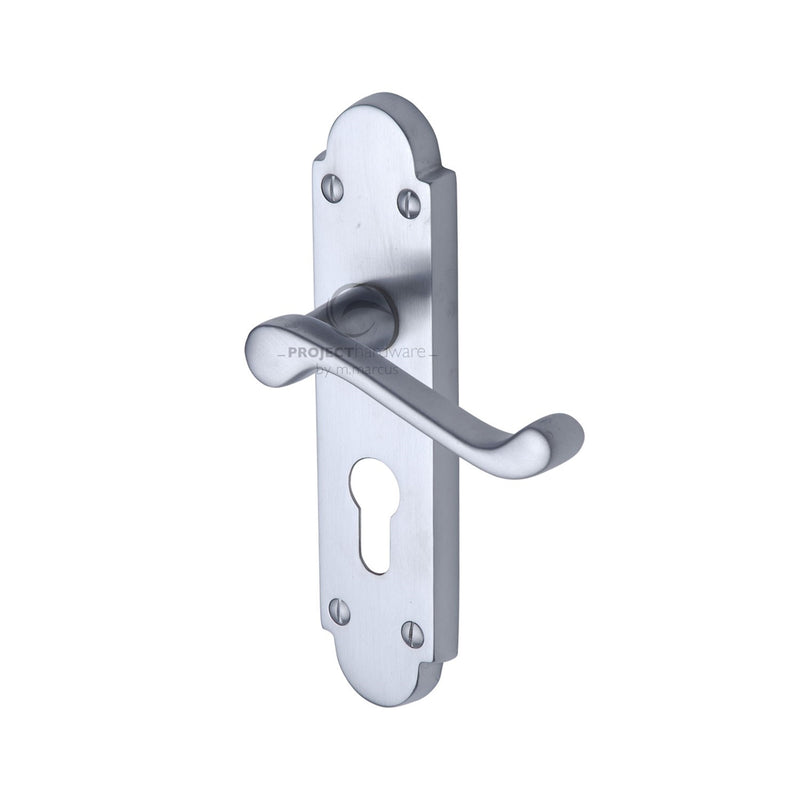 Project Hardware Door Handle for Euro Profile Plate Milton Design Satin Chrome finish - PR548-SC - Choice Handles