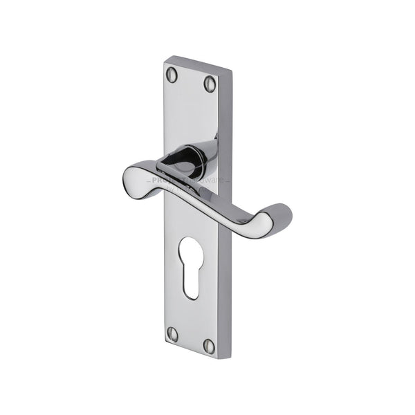 Project Hardware Door Handle for Euro Profile Plate Malvern Design Polished Chrome finish - PR648-PC - Choice Handles