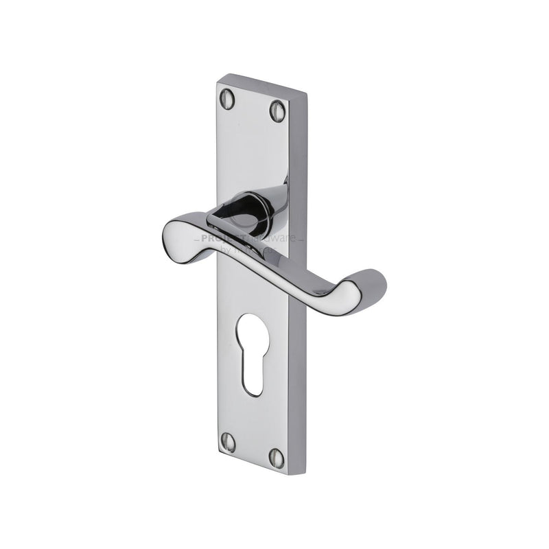 Project Hardware Door Handle for Euro Profile Plate Malvern Design Polished Chrome finish - PR648-PC - Choice Handles