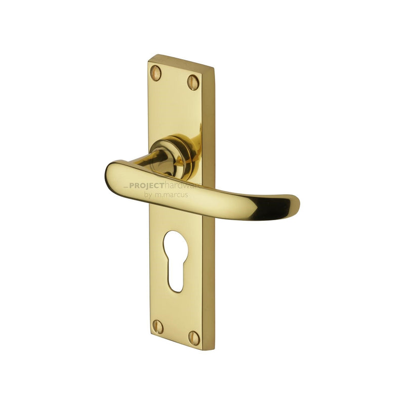 Project Hardware Door Handle for Euro Profile Plate Avon Design Polished Brass finish - PR927-PB - Choice Handles