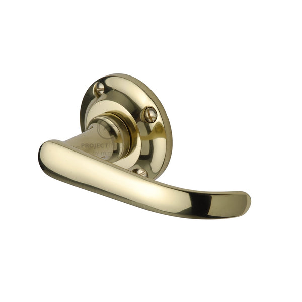 Project Hardware Door Handle Lever Latch on Round Rose Avon Design Polished Brass finish - PR930-PB - Choice Handles