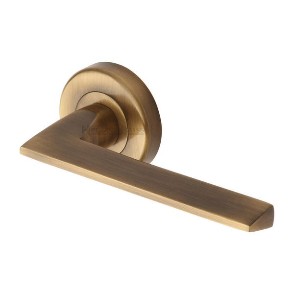 Heritage Brass Door Handle Lever Latch on Round Rose Pyramid Design Antique finish - PYD3535-AT - Choice Handles