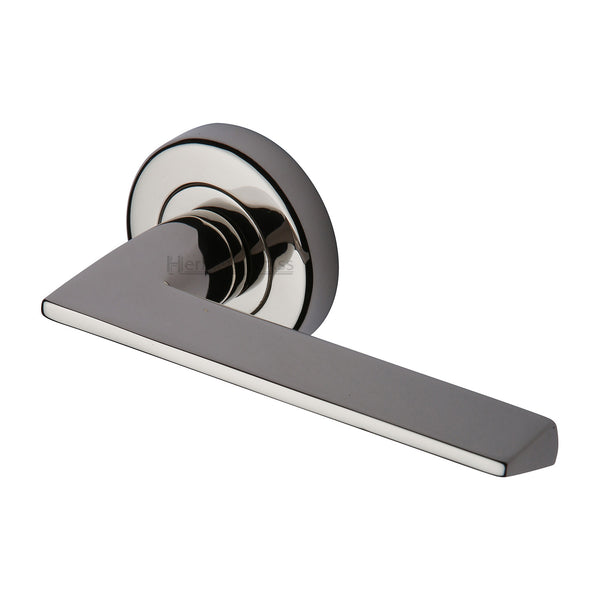 Heritage Brass Door Handle Lever Latch on Round Rose Pyramid Design Polished Nickel finish - PYD3535-PNF - Choice Handles