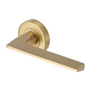Heritage Brass Door Handle Lever Latch on Round Rose Pyramid Design Satin Brass finish - PYD3535-SB - Choice Handles