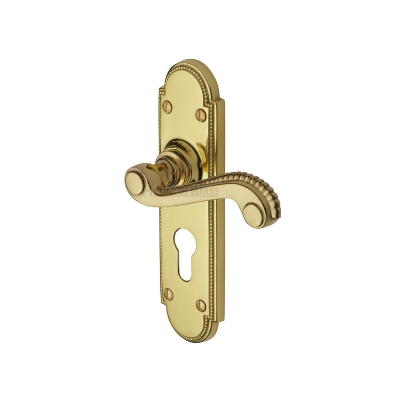 Heritage Brass Door Handle for Euro Profile Plate Adam Design Polished Brass finish - R768-PB - Choice Handles