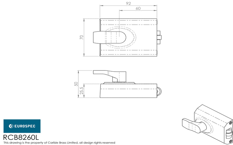 Eurospec - Contract Rim Cylinder Rollerbolt - Satin Chrome - RCB8260L/SC
