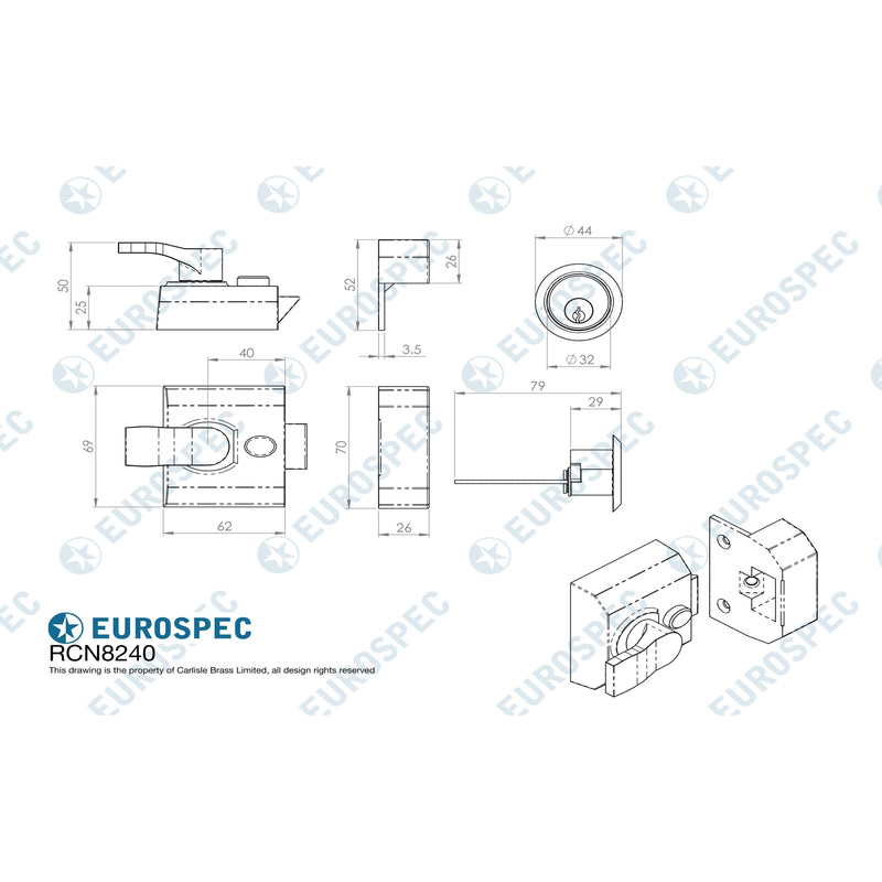 Eurospec - Contract Rim Cylinder Nightlatch 40mm - Satin Chrome - RCN8240SC - Choice Handles