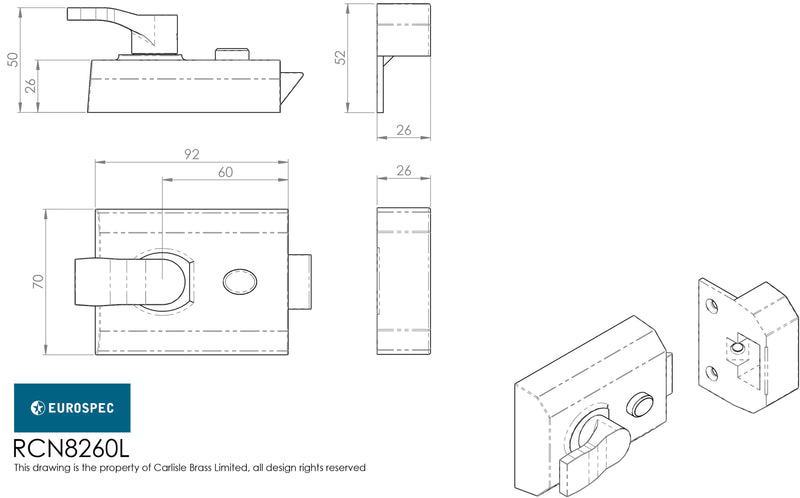 Eurospec - Contract Rim Cylinder Nightlatch 60mm Lockcase Only - Polished Chrome - RCN8260L/PC