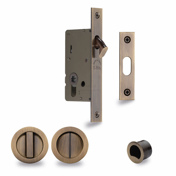 Sliding Lock with Round Privacy Turns Antique Finish
 - RD2308-40-AT