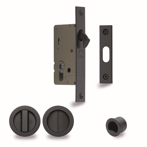 Sliding Lock with Round Privacy Turns Matt Black Finish
 - RD2308-50-BLK