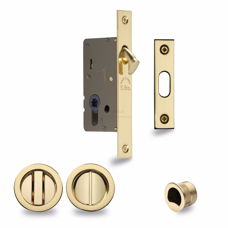 Round Rhin Locks Sliding Lock with Round Privacy Turns Polished Brass Finish - RD2308-5