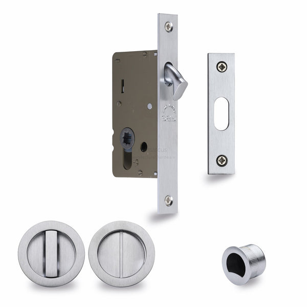 Sliding Lock with Round Privacy Turns Satin Chrome Finish
 - RD2308-50-SC
