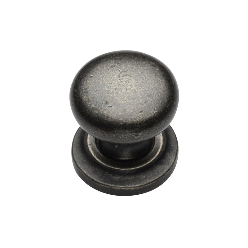 Rustic Pewter Cabinet Knob Round Design on Plate 25mm - RPW613 25 - Choice Handles