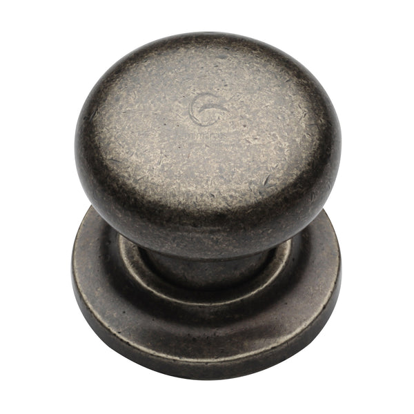 Rustic Pewter Cabinet Knob Round Design on Plate 38mm - RPW613 38 - Choice Handles