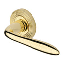 Heritage Brass Door Handle Lever Latch on Round Rose Sutton Reeded Design Polished Brass finish
UK Registered Design Number 6204750 - RR1752-PB - Choice Handles