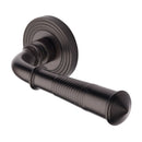 Heritage Brass Door Handle Lever Latch on Round Rose Bridgetown Reeded Design Matt Bronze finish - RR1935-MB - Choice Handles