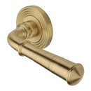 Heritage Brass Door Handle Lever Latch on Round Rose Bridgetown Reeded Design Satin Brass finish - RR1935-SB - Choice Handles