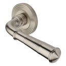 Heritage Brass Door Handle Lever Latch on Round Rose Bridgetown Reeded Design Satin Nickel finish - RR1935-SN - Choice Handles