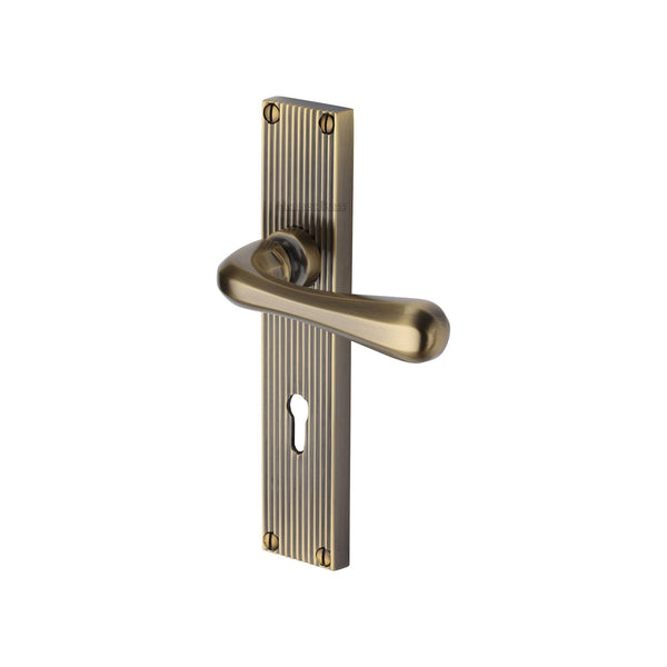 Heritage Brass Charlbury Reeded Lever Lock Antique Brass finishUK Design Registration Number 6202494 - RR3000-AT - Choice Handles