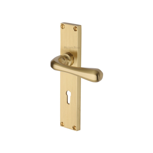 Heritage Brass Charlbury Reeded Lever Lock Satin Brass finishUK Design Registration Number 6202494 - RR3000-SB - Choice Handles
