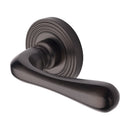 Heritage Brass Door Handle Lever Latch on Round Rose Charlbury Reeded Design Matt Bronze finish - RR3022-MB - Choice Handles