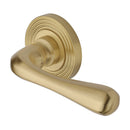 Heritage Brass Door Handle Lever Latch on Round Rose Charlbury Reeded Design Satin Brass finish - RR3022-SB - Choice Handles