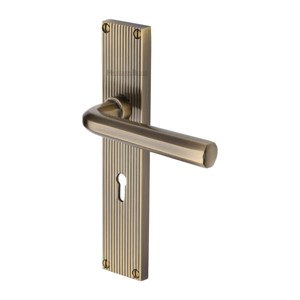 Heritage Brass Octave Reeded Lever Lock Antique Brass finishUK Design Registration Number 6234528 - RR3700-AT - Choice Handles