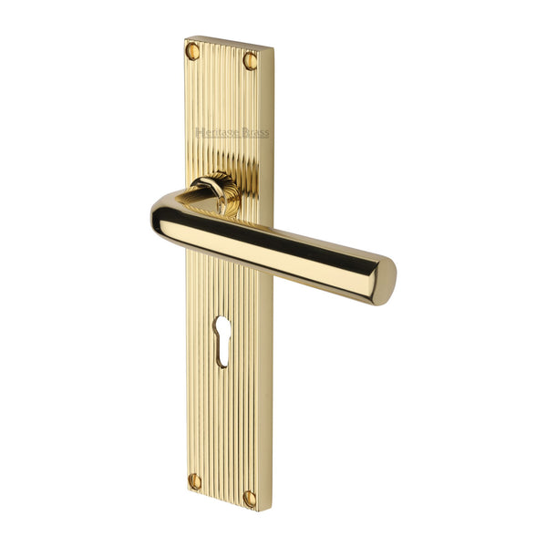 Heritage Brass Octave Reeded Lever Lock Polished Brass finish - RR3700-PB - Choice Handles
