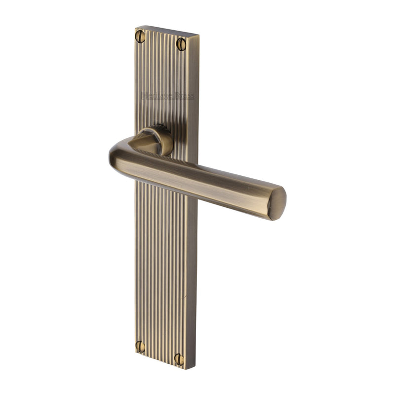 Heritage Brass Octave Reeded Lever Latch Antique Brass finishUK Design Registration Number 6234528 - RR3710-AT - Choice Handles