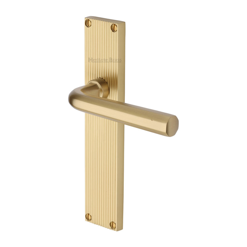 Heritage Brass Octave Reeded Lever Latch Satin Brass finishUK Design Registration Number 6234528 - RR3710-SB - Choice Handles