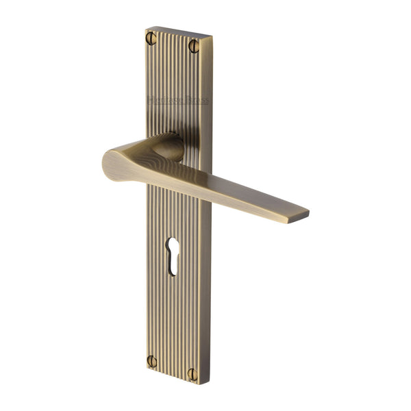Heritage Brass Gio Reeded Lever Lock Antique Brass finish- RR4700-AT - Choice Handles