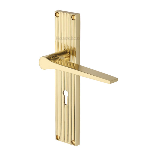 Heritage Brass Gio Reeded Lever Lock Polished Brass finish- RR4700-PB - Choice Handles