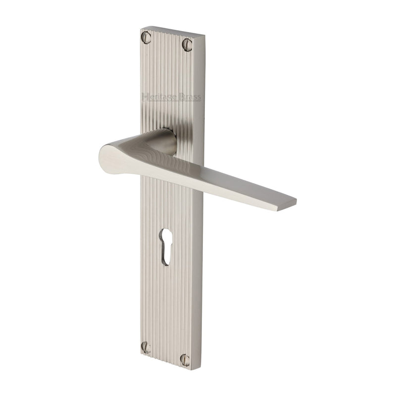 Heritage Brass Gio Reeded Lever Lock Satin Nickel finishUK Design Registration Number 6234527 - RR4700-SN - Choice Handles