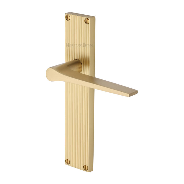 Heritage Brass Gio Reeded Lever Latch Satin Brass finishUK Design Registration Number 6234527 - RR4710-SB - Choice Handles