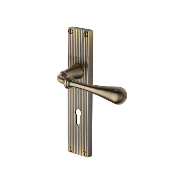 Heritage Brass Roma Reeded Lever Lock Antique Brass finishUK Design Registration Number 6234525 - RR6000-AT - Choice Handles