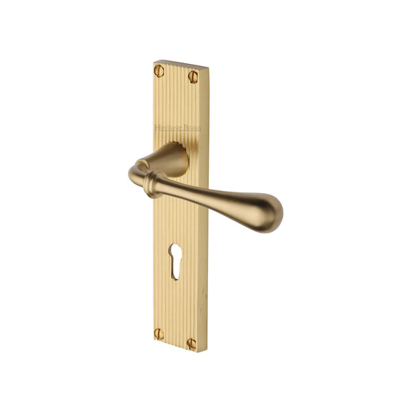 Heritage Brass Roma Reeded Lever Lock Satin Brass finishUK Design Registration Number 6234525 - RR6000-SB - Choice Handles