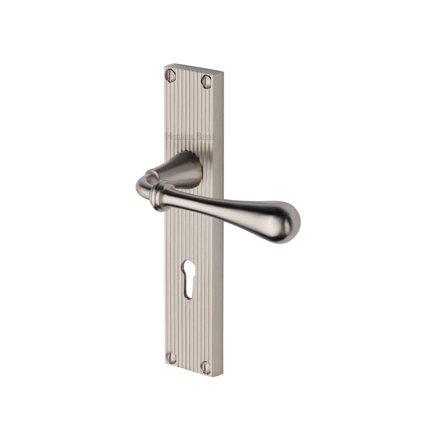 Heritage Brass Roma Reeded Lever Lock Satin Nickel finishUK Design Reg