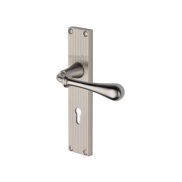 Heritage Brass Roma Reeded Lever Lock Satin Nickel finish- RR6000-SN - Choice Handles