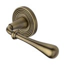Heritage Brass Door Handle Lever Latch on Round Rose Roma Reeded Design Antique Brass finish - RR7156-AT - Choice Handles